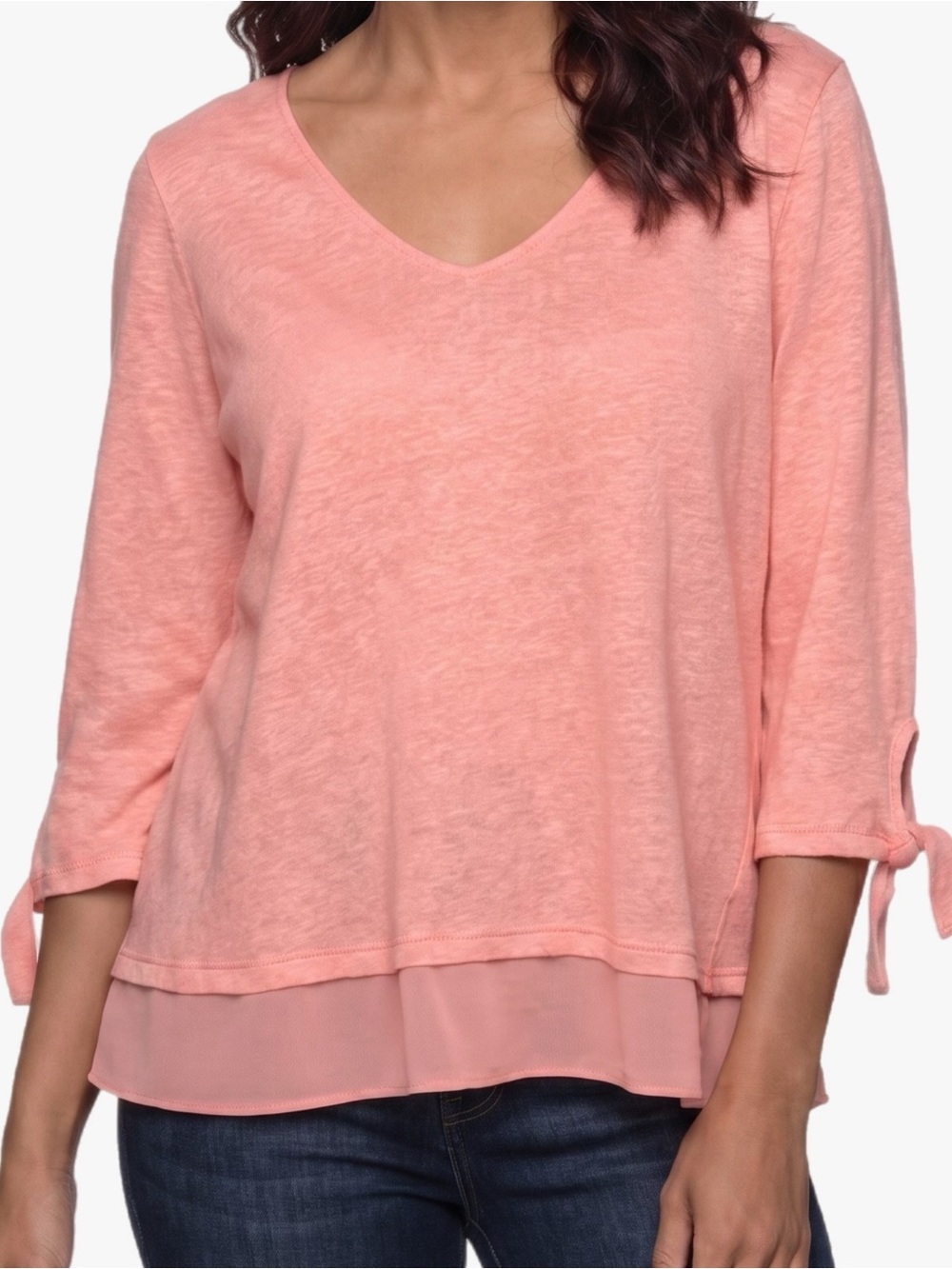 Sanctuary 100% Linen Pink V-Neck Layered Tie-Sleeve Top Women’s Size Large